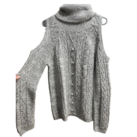 Chelsea 28‎ Sequined Soft Sweater, size Medium White Gray Silver - Picture 3 of 8